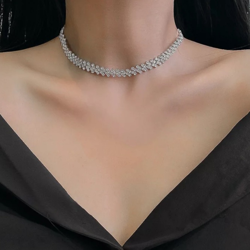 🌟 Full Rhinestone Silver Choker Necklace - Picture 2 of 4